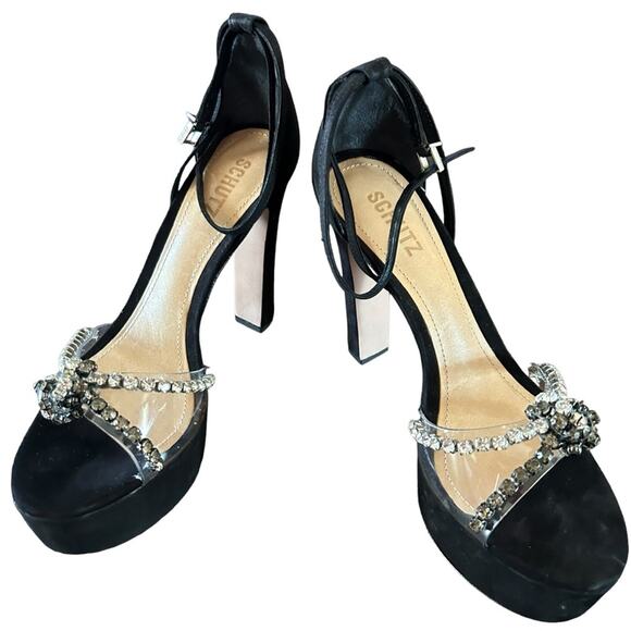 Schultz Jayda Leather Ankle Strap Platform Heels Sandal Jeweled NEW Size 8.5 - Picture 7 of 11